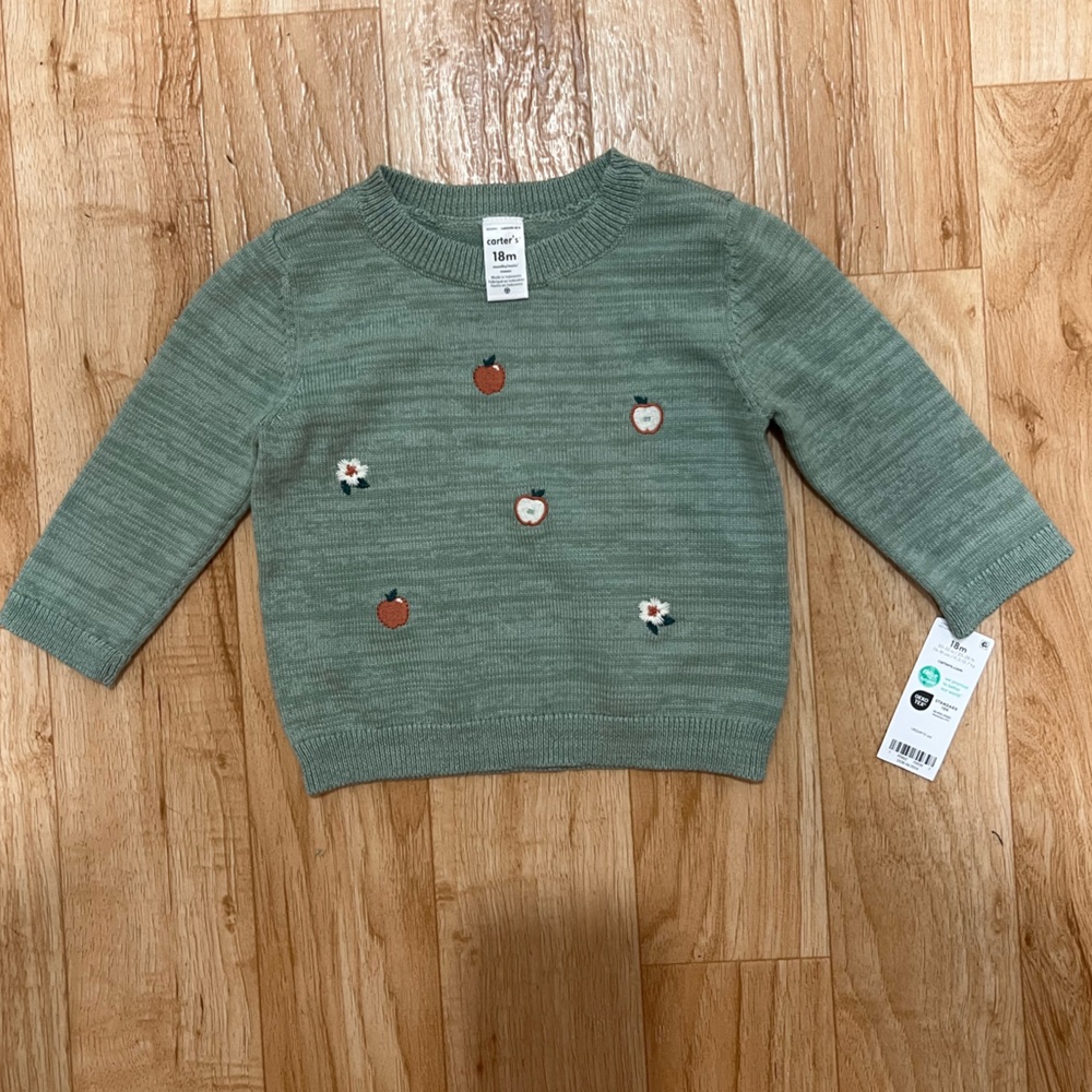 Carter's Green Sweater‎ with Embroidered Details Size 18 Months
